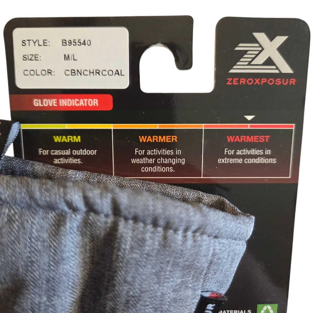 ZeroXposur Size Medium-Large Gray Insulated Winter Gloves Heat Warmer Pocket NWT